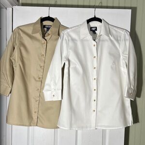 Lands' End Women's Classic Beige and White Button Down Shirts